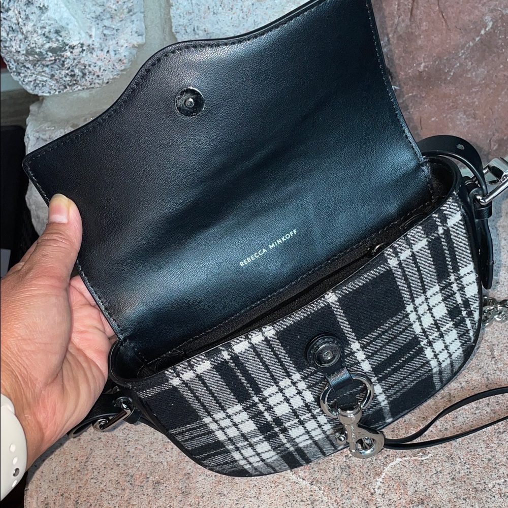 Rebecca Minkoff Plaid Black Leather Crossbody Bag - Picture 5 of 6